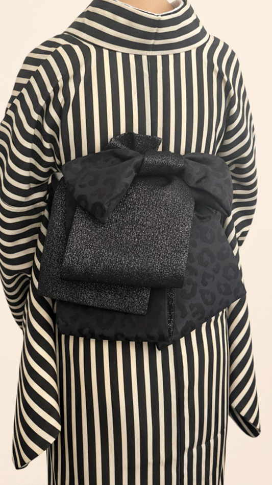 半幅帯 【サヴァンナ・ナイト】 半幅兵児帯 大人の半幅へこ帯 リバーシブル 黒 ラメ グリッター きらきら