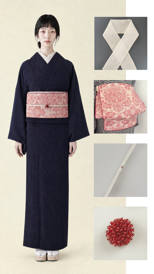 【数量限定】夏着物5点セット セオアルファ色無地【宵藍】 Mサイズ