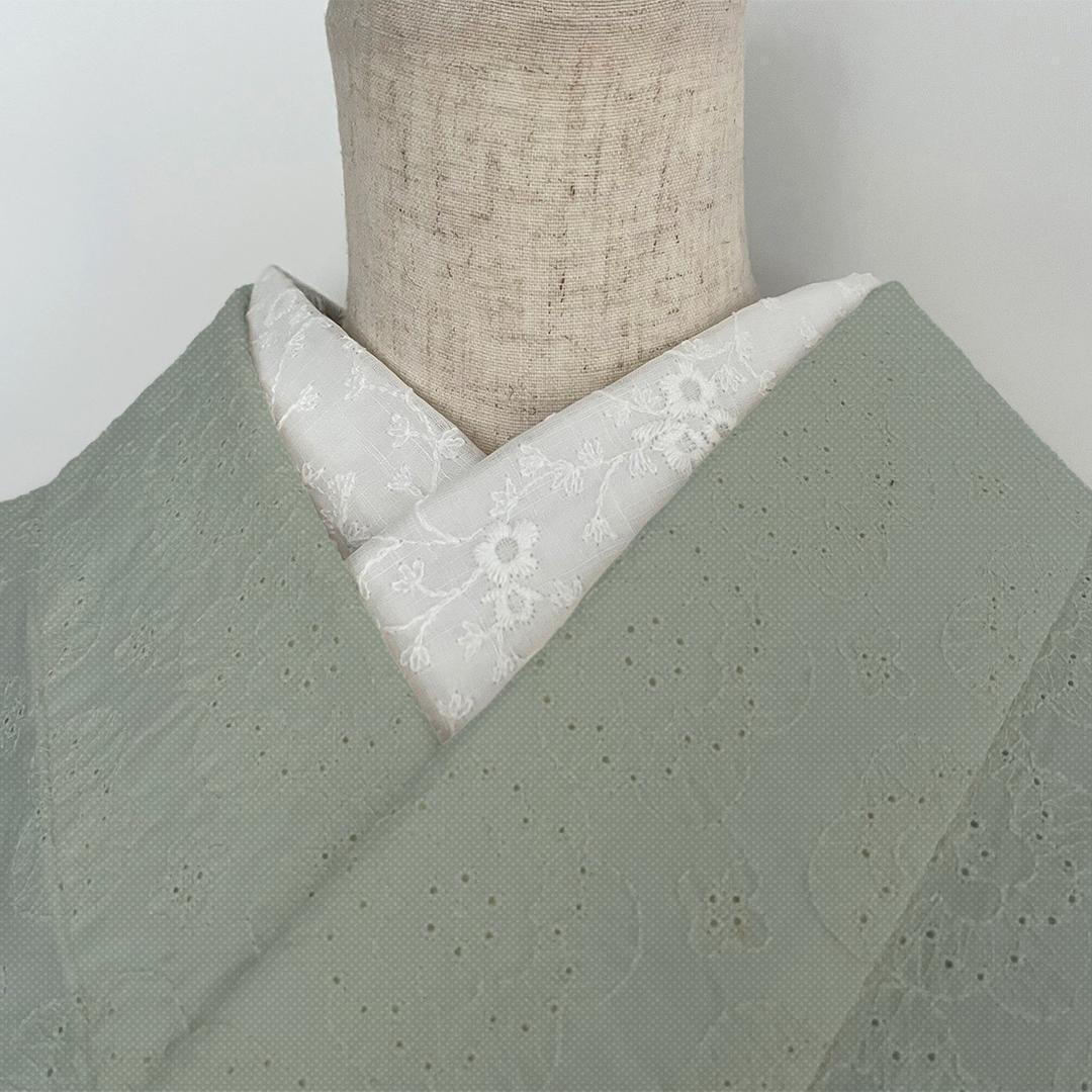 半衿 白 綿麻 つる花の刺繍 コットンリネン 半襟 綿麻レース オールシーズン