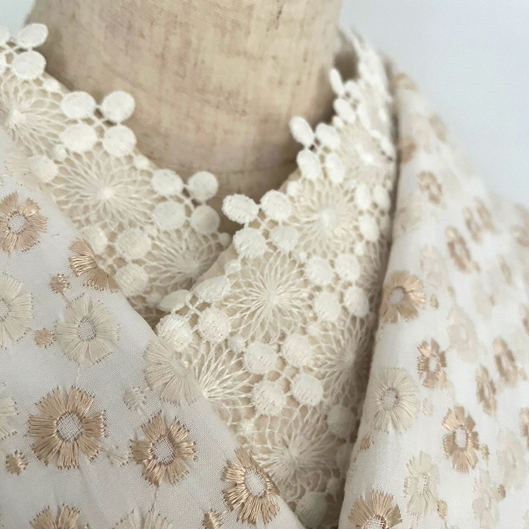 着物 単衣 デイジーの刺繍 エクリュ コットン きもの コットンレース 木綿