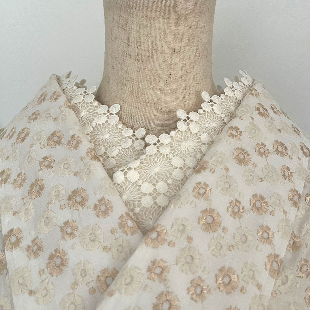 着物 単衣 デイジーの刺繍 エクリュ コットン きもの コットンレース 木綿