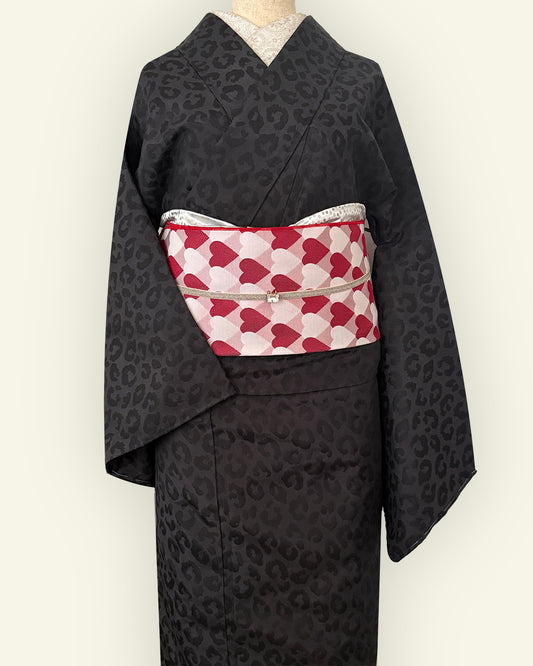 着物 単衣 【サヴァンナ・ブラック】 ヒョウ柄 豹柄 レオパード 黒