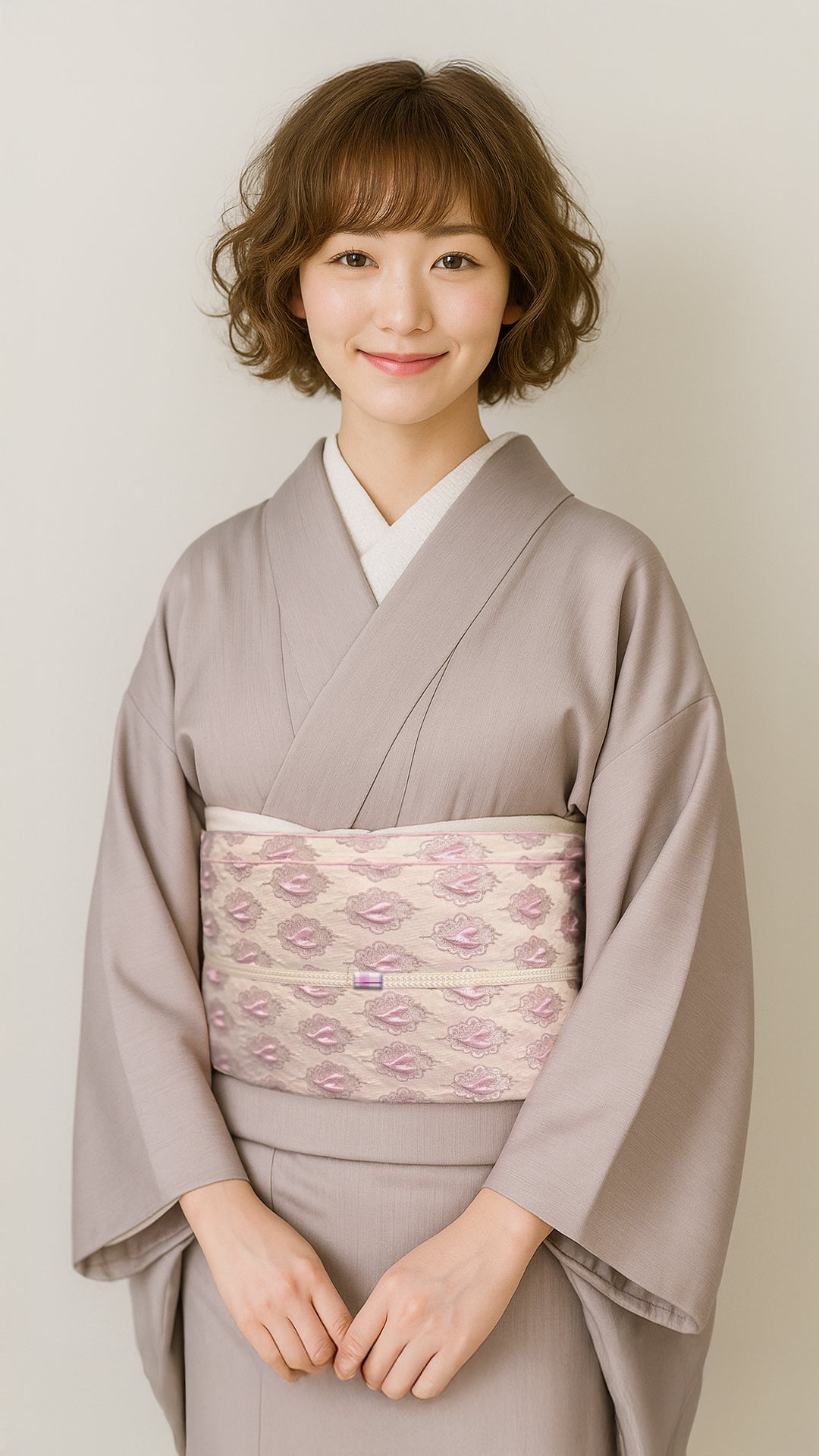 兵児帯 大人のへこ帯 ハートペタル ベージュ x ピンク