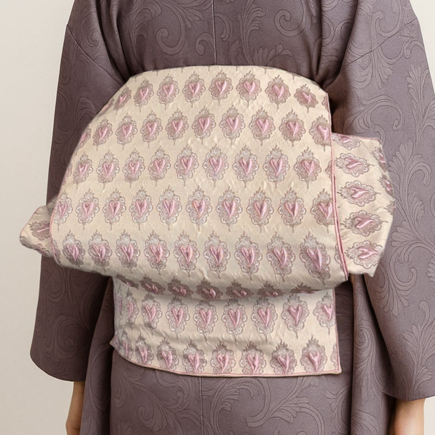 兵児帯 大人のへこ帯 ハートペタル ベージュ x ピンク