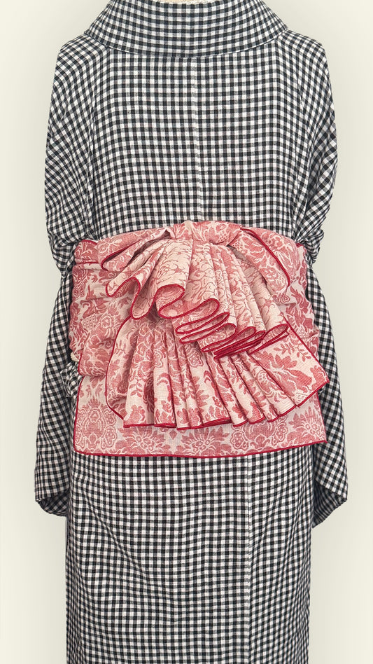 兵児帯 大人のへこ帯 ダマスク レッド リバーシブル 赤 名古屋帯