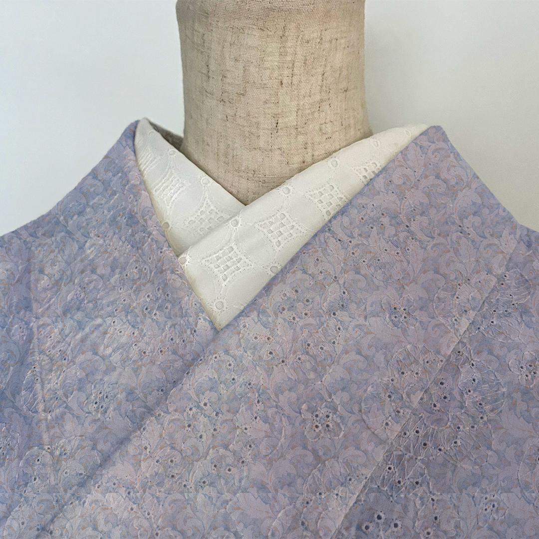 半衿 花七宝のコットンレース 刺繍 白 半襟 洗える エンブロイダリー 市松