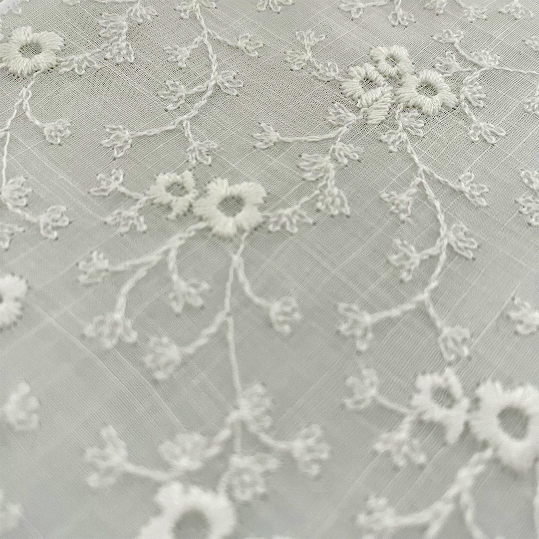 半衿 白 綿麻 つる花の刺繍 コットンリネン 半襟 綿麻レース オールシーズン