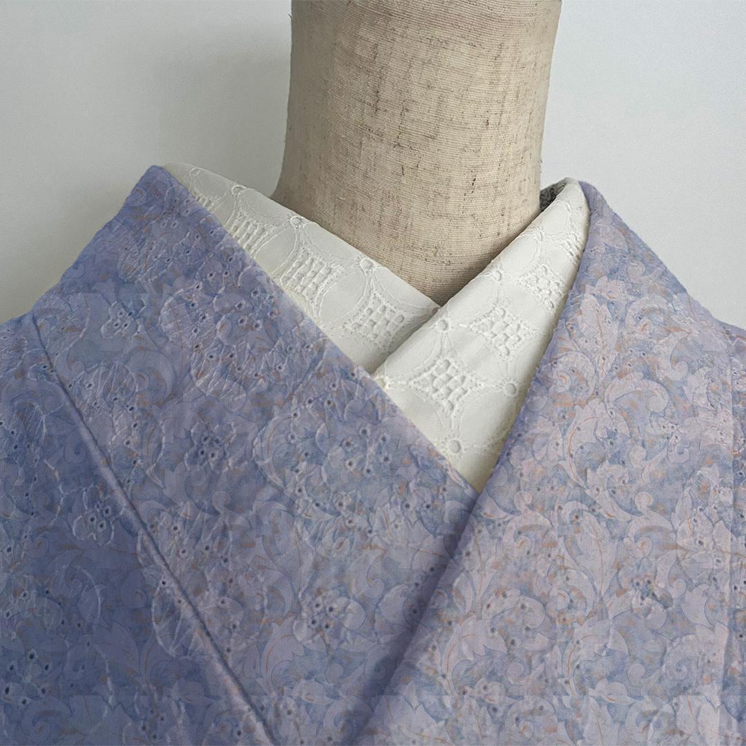 半衿 花七宝のコットンレース 刺繍 白 半襟 洗える エンブロイダリー 市松