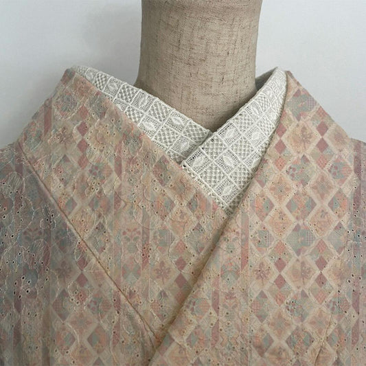 半衿 ダイヤと市松格子 オフ白 コットンレース 半襟 レトロ クラシック