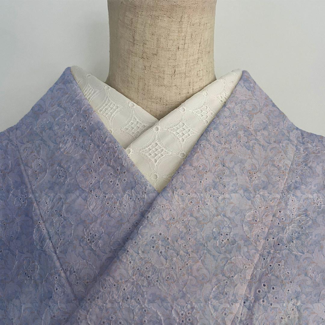 半衿 花七宝のコットンレース 刺繍 白 半襟 洗える エンブロイダリー 市松