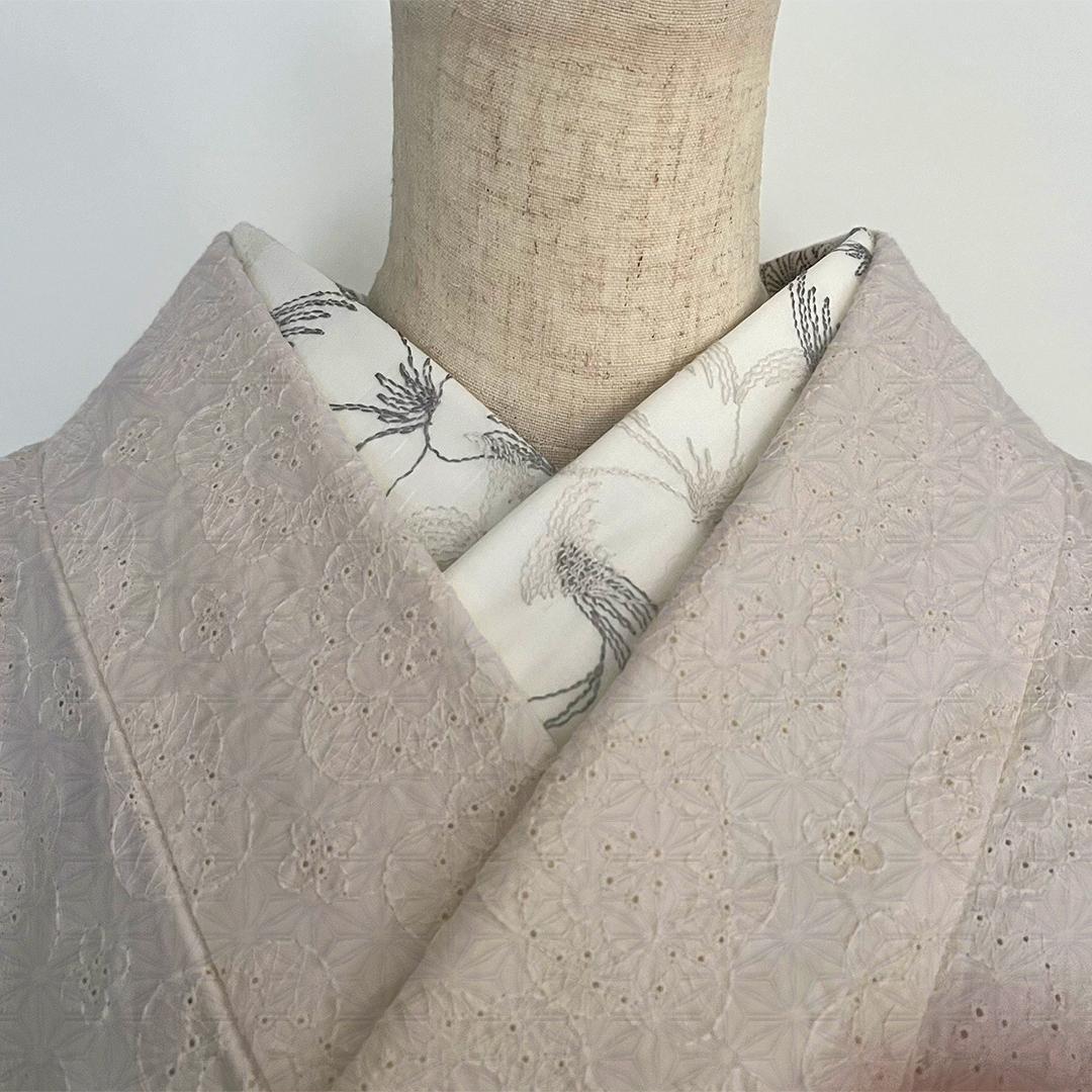 半衿 2つの花の刺繍 コットンレース オフ白 半襟 洗える エンブロイダリー