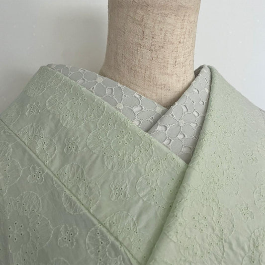 半衿 くすみミントのコットンレース 花 半襟 薄緑 洗える かわいい カジュアル