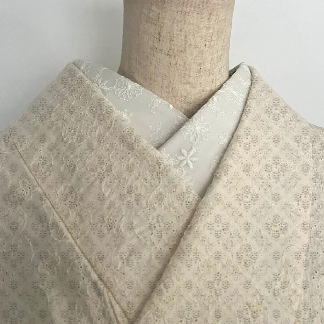 半衿 花飾りのコットンレース 刺繍 白 半襟 洗える エンブロイダリー