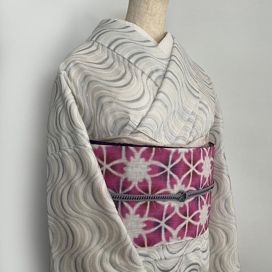 単衣着物 流線の銀刺繍 コットンレース 流水 たてわく 立湧 立涌 きもの