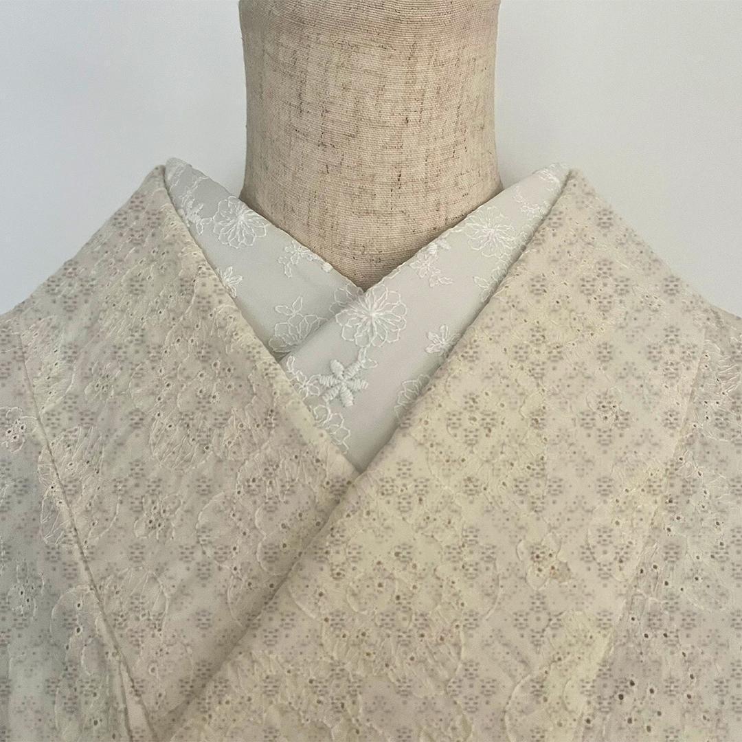 半衿 花飾りのコットンレース 刺繍 白 半襟 洗える エンブロイダリー