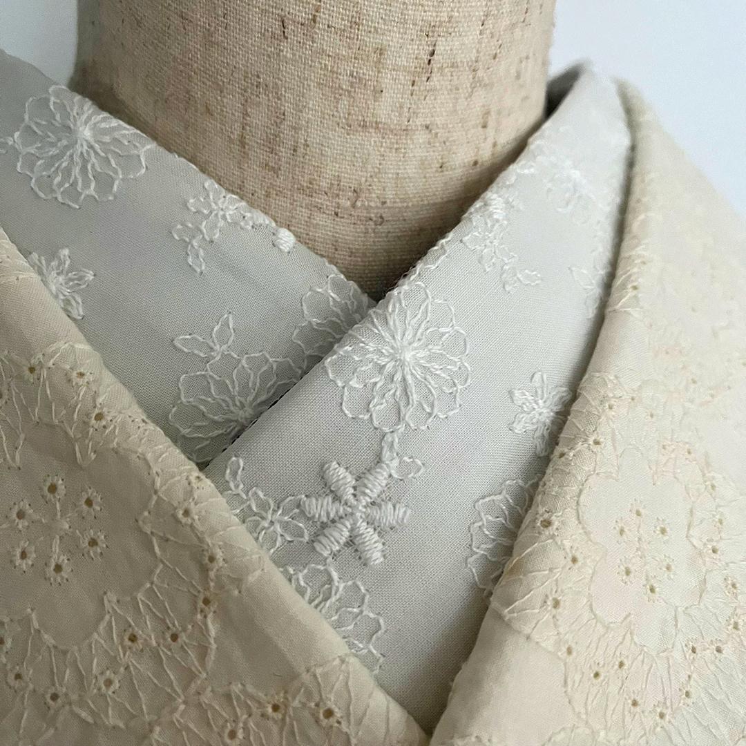 半衿 花飾りのコットンレース 刺繍 白 半襟 洗える エンブロイダリー