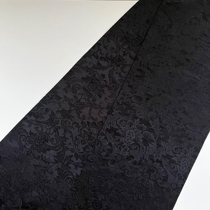 ダマスクの紋織 黒鶫(くろつぐみ) 半衿 ハンドメイド半襟 ブラック ボタニカル