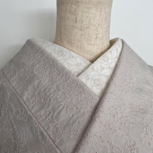 半衿 カメリア刺繍 コットンレース 半襟 キナリ 花 エクリュ エンブロイダリー