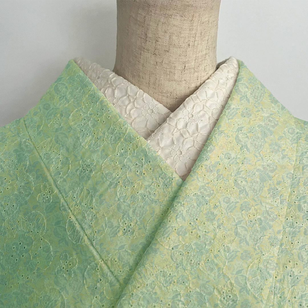 半衿 花の刺繍のコットンレース エクリュ オフ白にキナリ 半襟 洗える 綿レース
