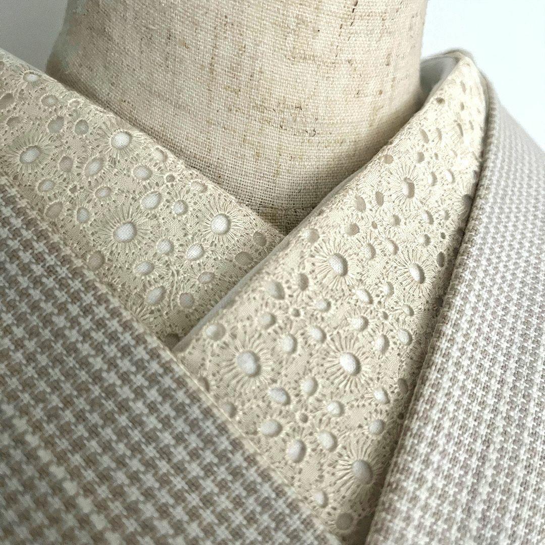 半衿 クロシェ風 コットンレース 半襟 キナリ エクリュ アイボリー 刺繍