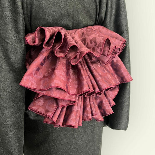 兵児帯 【サヴァンナ・ボルドー】 ヒョウ柄 豹柄 レオパード ワイン 大人のへこ帯