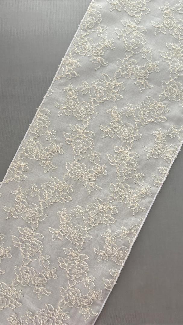 半衿 牡丹の刺繍 コットンレース オフ白 半襟 洗える エンブロイダリー きなり