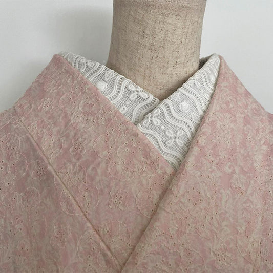 半衿 幾何学と波 横段 オフ白 レース 半襟 花 ダイヤ レトロ ヴィンテージ