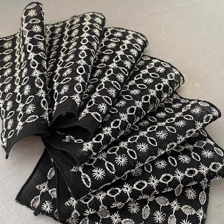 【訳あり】半衿 星と十三夜月の刺繍 黒にシャンパンゴールド ハンドメイド 半襟 レース