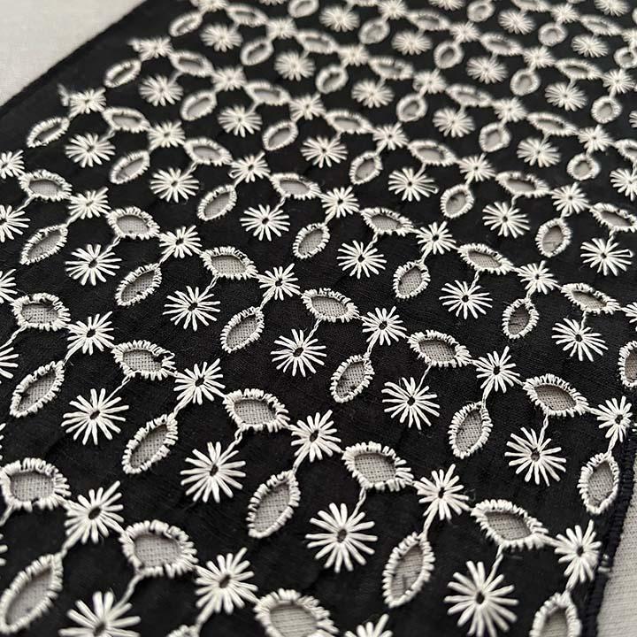 【訳あり】半衿 星と十三夜月の刺繍 黒にシャンパンゴールド ハンドメイド 半襟 レース