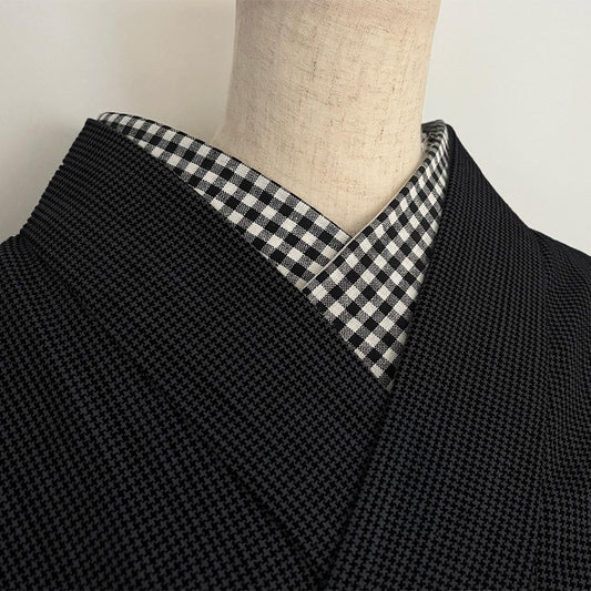 半衿 オールシーズン ギンガムチェック 綿麻 コットンリネン 白黒 モノトーン