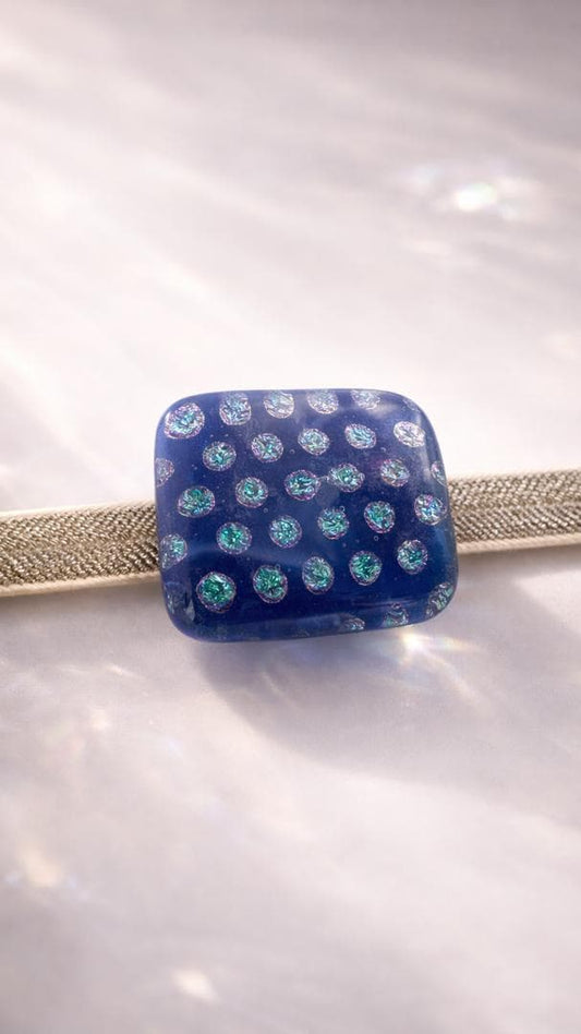 瑠璃色ガラスの帯留め 青 ドット 水玉 2259