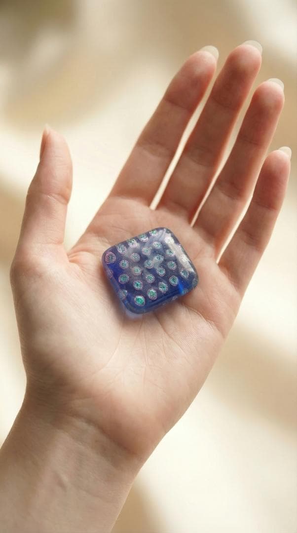 瑠璃色ガラスの帯留め 青 ドット 水玉 2259