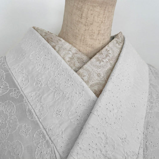 【訳あり】半衿 雪華の刺繍 レース半襟 シャンパン かわいい 金糸 オールシーズン 夏も