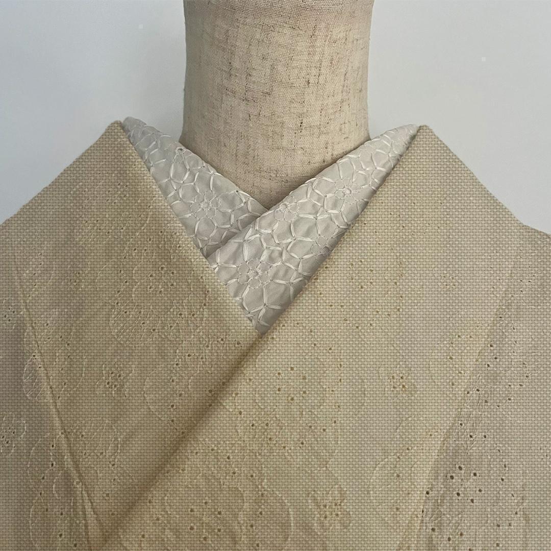 半衿 花の刺繍のコットンレース グレージュ 半襟 洗える 綿レース ナチュラル
