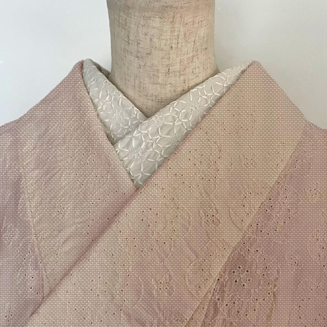 半衿 花の刺繍のコットンレース グレージュ 半襟 洗える 綿レース ナチュラル