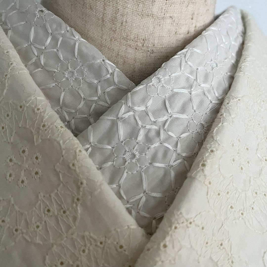 半衿 花の刺繍のコットンレース グレージュ 半襟 洗える 綿レース ナチュラル