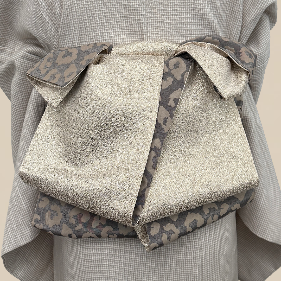 半幅帯 【サヴァンナ・ドューン】 兵児帯 大人のへこ帯 リバーシブル グレージュ ラメ グリッター