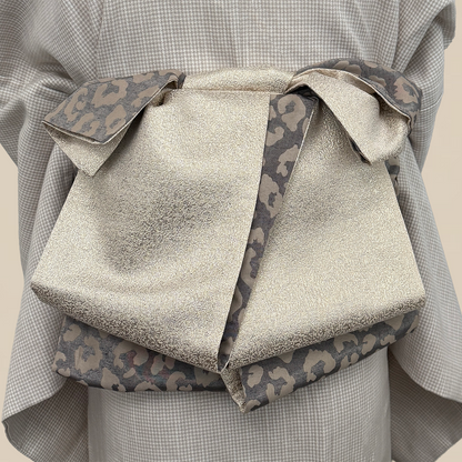 半幅帯 【サヴァンナ・ドューン】 兵児帯 大人のへこ帯 リバーシブル グレージュ ラメ グリッター