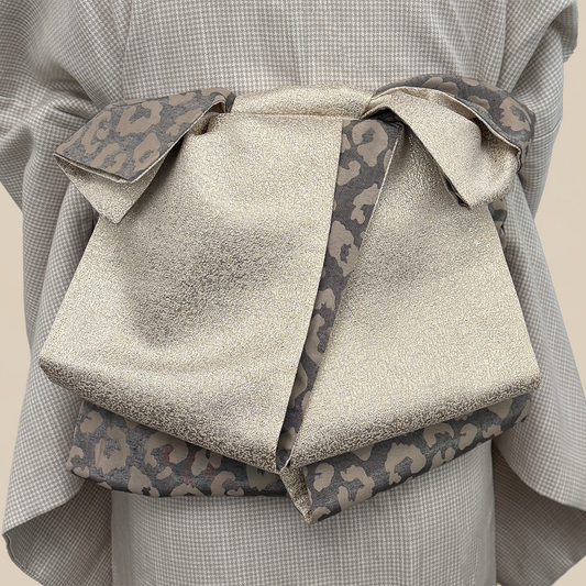 半幅帯 【サヴァンナ・ドューン】 兵児帯 大人のへこ帯 リバーシブル グレージュ ラメ グリッター