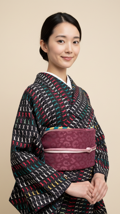 半幅帯 【サヴァンナ・ローゼル】 兵児帯 大人のへこ帯 リバーシブル ワイン ボルドー ラメ グリッター