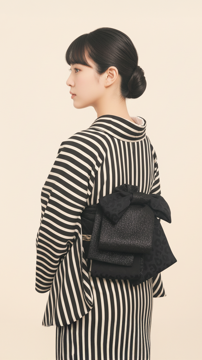 半幅帯 【サヴァンナ・ナイト】 兵児帯 大人のへこ帯 リバーシブル 黒 ラメ グリッター きらきら