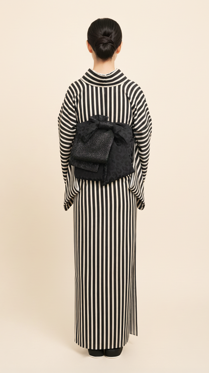 半幅帯 【サヴァンナ・ナイト】 兵児帯 大人のへこ帯 リバーシブル 黒 ラメ グリッター きらきら