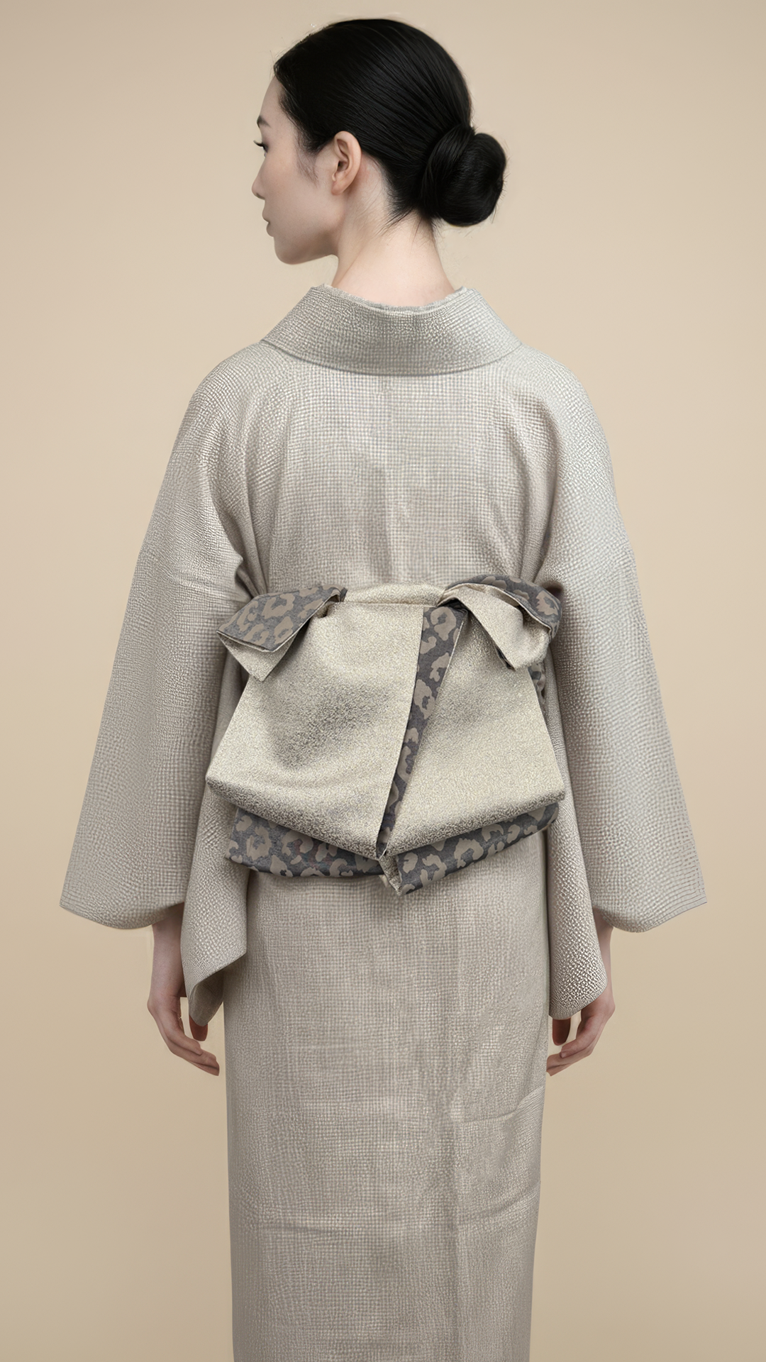 半幅帯 【サヴァンナ・ドューン】 兵児帯 大人のへこ帯 リバーシブル グレージュ ラメ グリッター