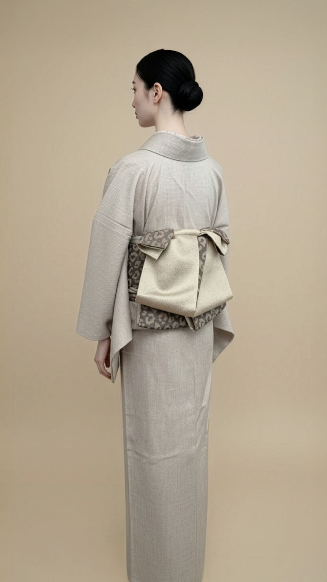 半幅帯 【サヴァンナ・ドューン】 兵児帯 大人のへこ帯 リバーシブル グレージュ ラメ グリッター