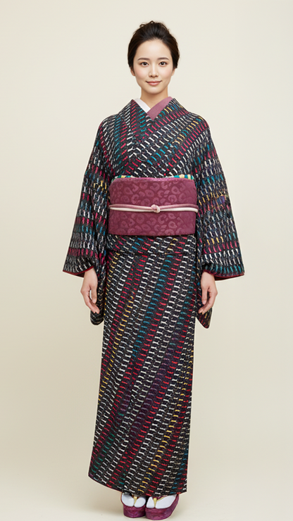 半幅帯 【サヴァンナ・ローゼル】 兵児帯 大人のへこ帯 リバーシブル ワイン ボルドー ラメ グリッター