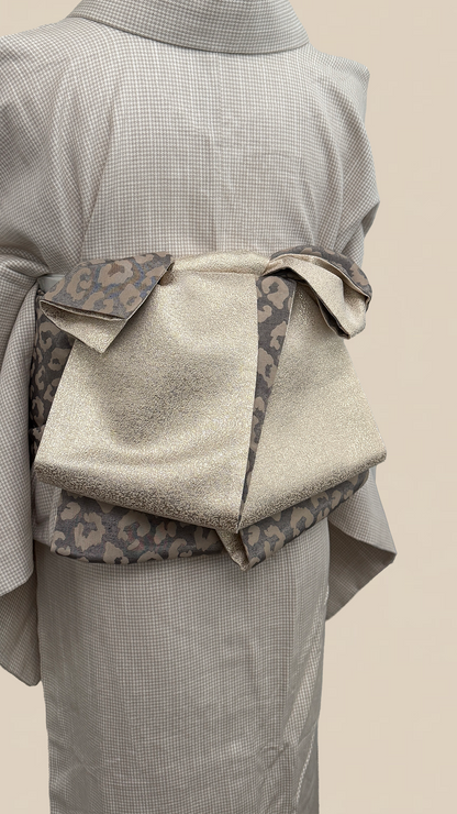 半幅帯 【サヴァンナ・ドューン】 兵児帯 大人のへこ帯 リバーシブル グレージュ ラメ グリッター