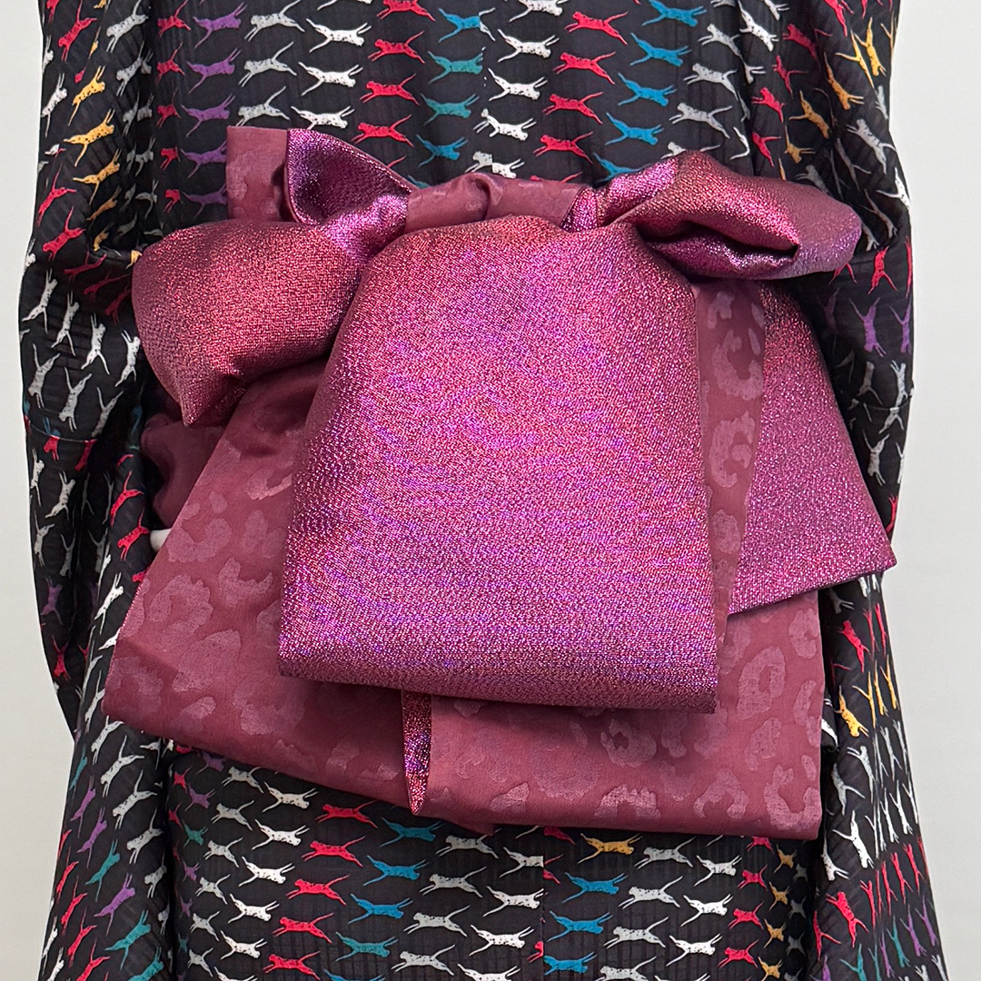 半幅帯 【サヴァンナ・ローゼル】 兵児帯 大人のへこ帯 リバーシブル ワイン ボルドー ラメ グリッター