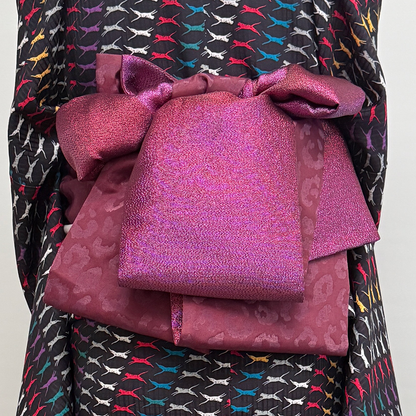 半幅帯 【サヴァンナ・ローゼル】 兵児帯 大人のへこ帯 リバーシブル ワイン ボルドー ラメ グリッター