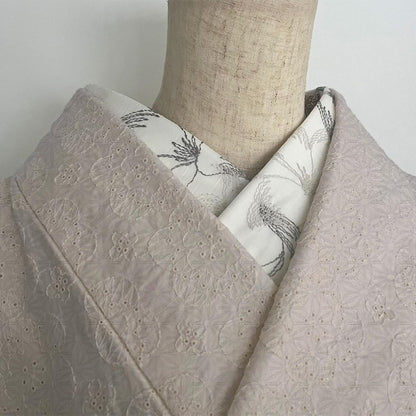 半衿 2つの花の刺繍 コットンレース オフ白 半襟 洗える エンブロイダリー