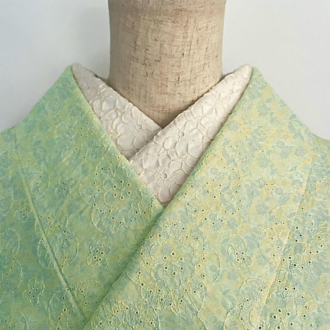 半衿 花の刺繍のコットンレース エクリュ オフ白にキナリ 半襟 洗える 綿レース